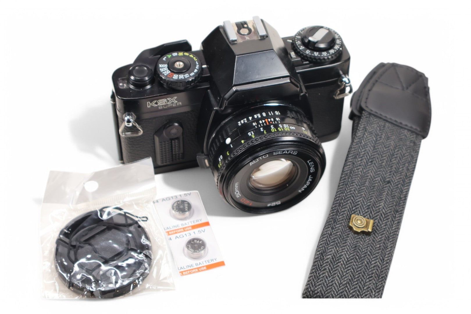 Sear KSX 35mm film camera.  Crisp, standard 50mm 2.0 prime lens.